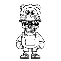Mascot character design cartoon skull lion hat outline