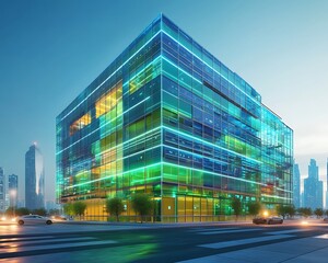 A modern smart energy building design featuring a transparent solar cover.