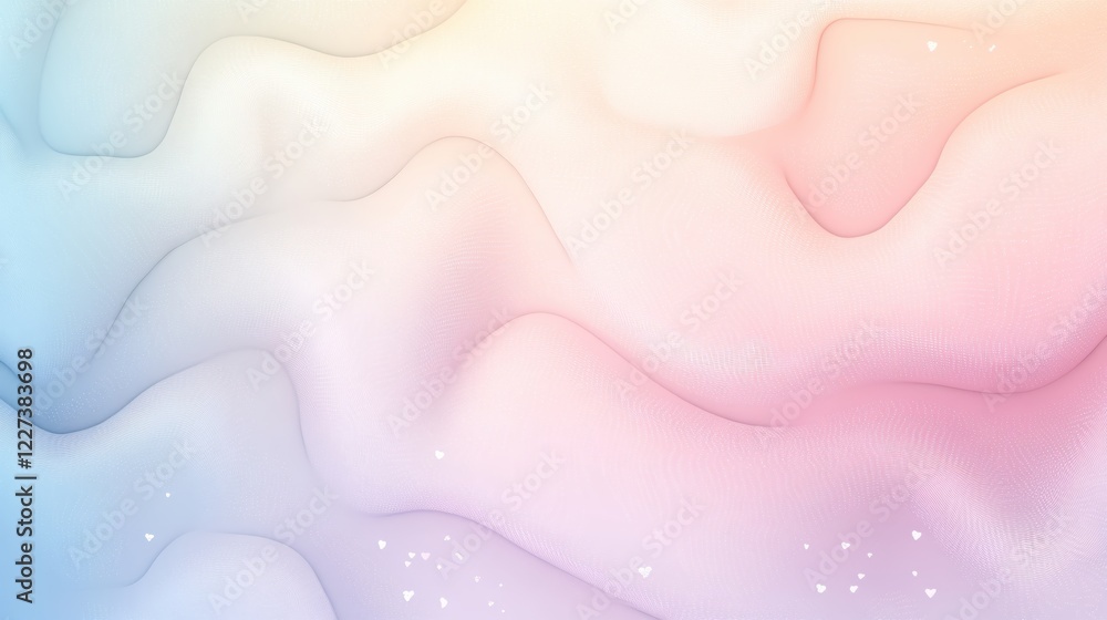 Aufkleber abstract flowing mesh with soft pastel gradient and white heart shapes floating around