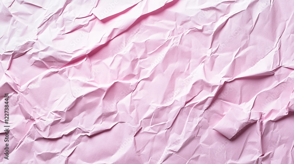 Poster light pink crumpled paper texture with soft shadows and folds for abstract background
