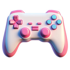 Modern gaming controller joystick with pink and blue color gamepad console on a white background, 3d render