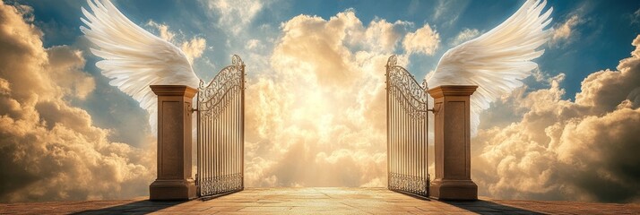 Open Heaven s Gate, Angel Wings, Cloudy Sky, Hope, Spirituality, Transition, Afterlife