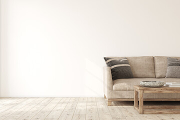 Modern living-room interior. Wall mockup. 3d render.