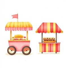 Obraz premium Colorful food carts selling snacks at a fair