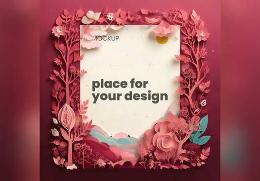 Papercraft Page Poster Mockup Rose and Red Tones