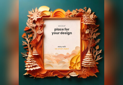 Papercraft Page Poster Mockup Nature Style