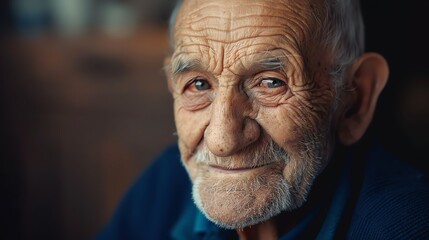 A close up portrait of a smiling, elderly man.