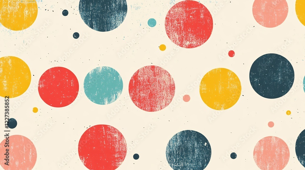 Aufkleber retro circles pattern with textured surface in yellow red blue and pink on a light background