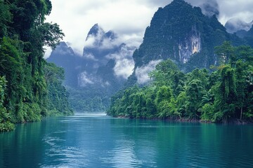 Lake scenery with surrounding mountains and trees