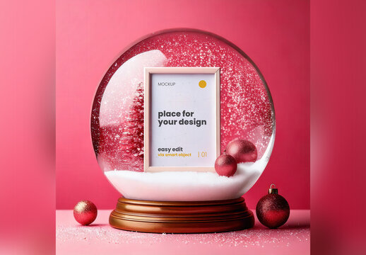 Poster Frame Mockup Inside Christmas Snowball Glass