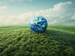 Lush Green Field with Blue Earth