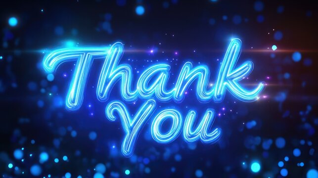 A clear and uplifting "Thank You" message on a deep blue background with radiant light shining on it, modern clean font, soft glow 