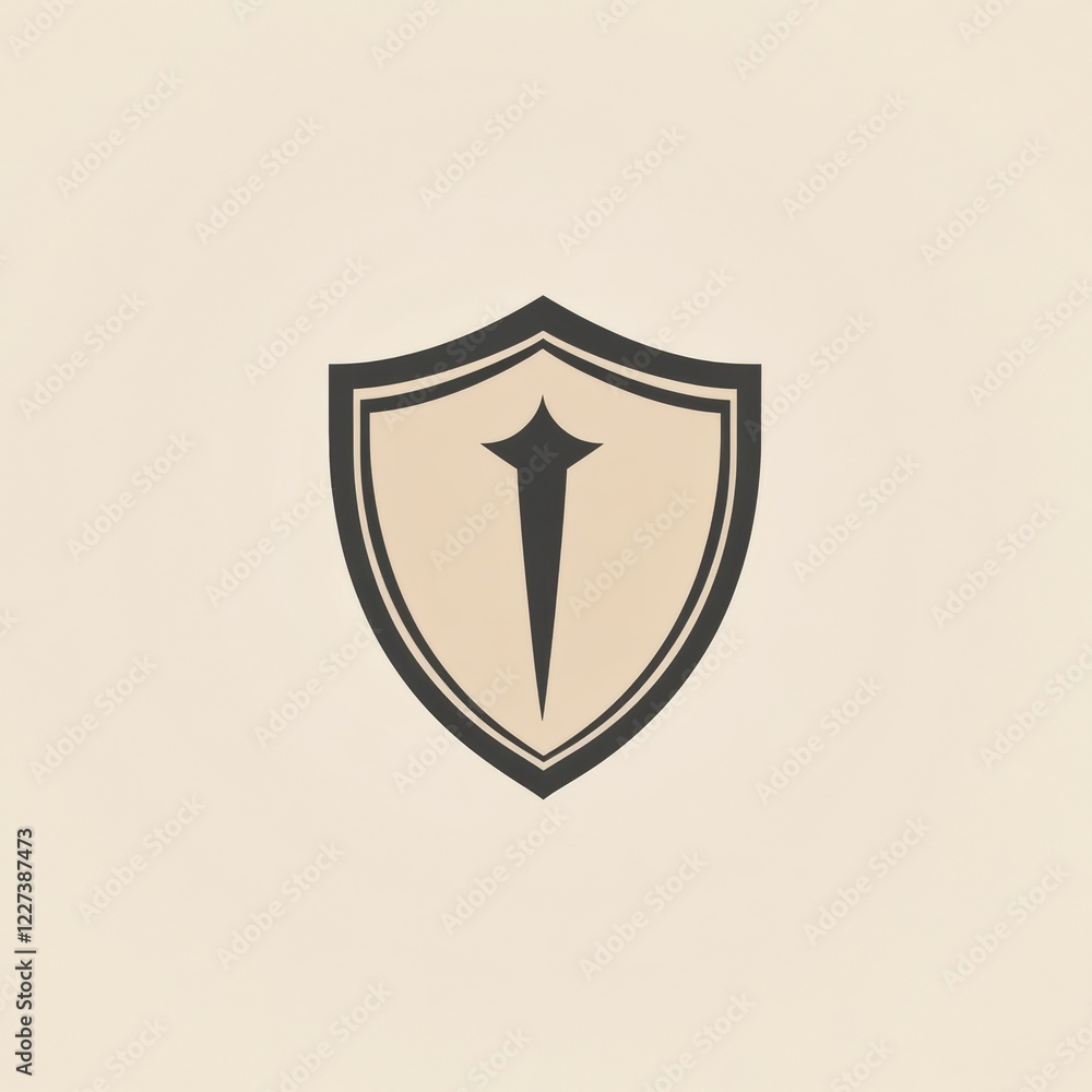 Poster Shield symbol featuring a pointed design against a soft beige background, symbolizing strength and protection. Generative AI