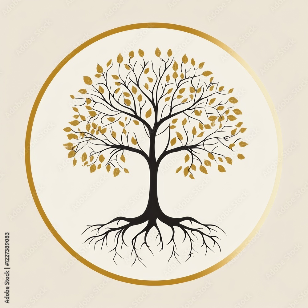 Poster Explore the deep connections of a tree of life with visible roots showcasing strength and growth against a neutral backdrop. Generative AI