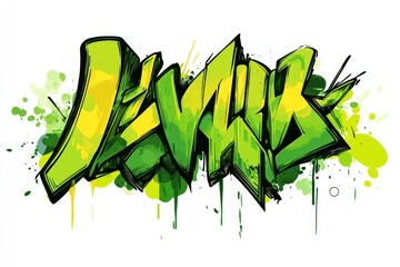 Vivid green graffiti with dynamic flowing style. Neural network AI generated