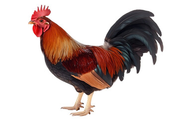 Fototapeta premium Vibrant rooster isolated on black background