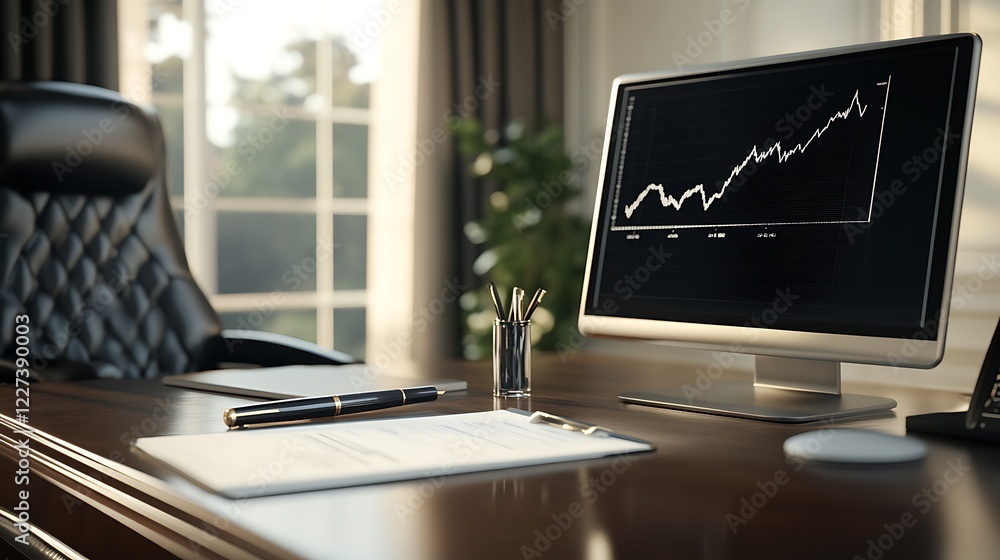 Poster a luxurious leather desk setup, featuring elegant design and sophisticated workspace elements.