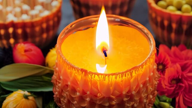 Ganesh Chaturthi Joy with Diya Lamps and Marigold Flowers