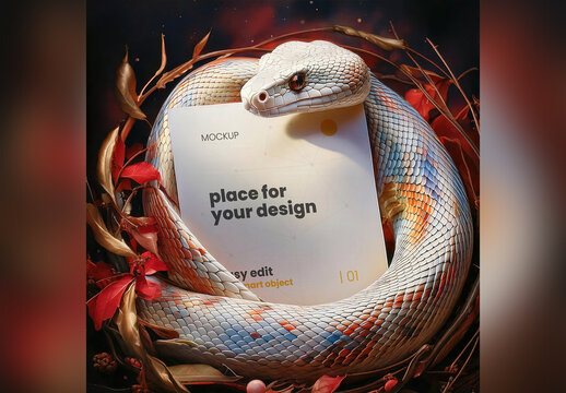 Poster Page Mockup Surrounded by White Snake