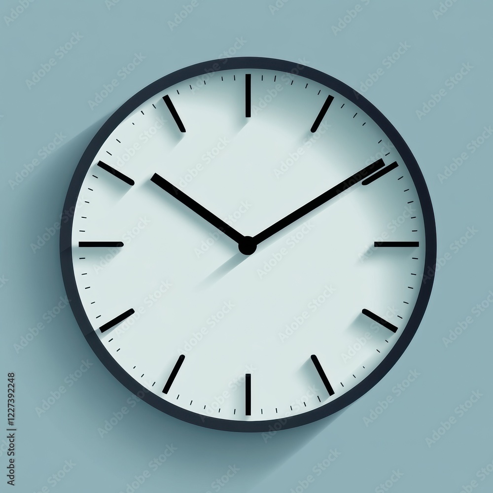Fototapete minimalist wall clock displaying time in a modern design on a light blue background. generative ai