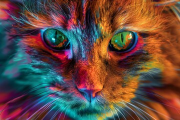 Colorful big cat face in different colors and art like a picture. Neural network ai generated