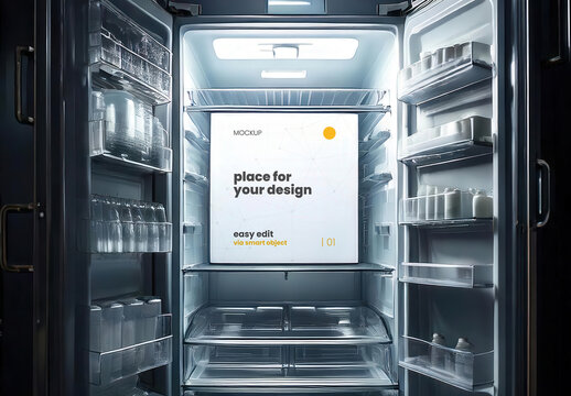 Square Page Poster Mockup inside Fridge