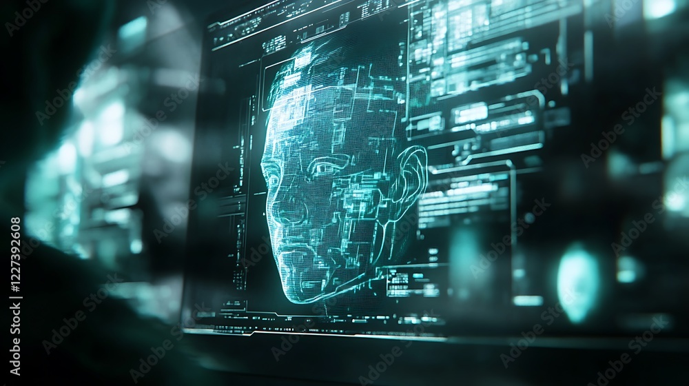 Aufkleber High-tech AI-driven facial recognition system showcasing advanced technology and innovation.