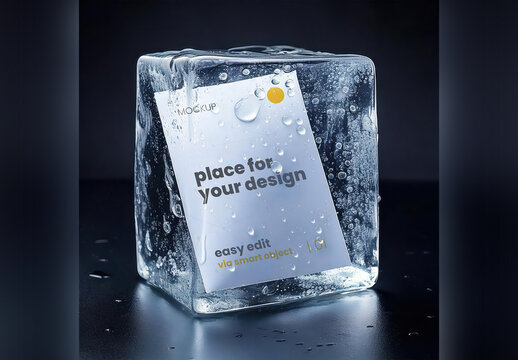 Vertical Page Poster Mockup Inside Froze Ice Cube