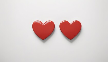 Double Heart: Two glossy red hearts side-by-side, a simple yet powerful symbol of love, friendship, or connection.  A minimalist and clean design perfect for Valentine's Day, wedding, anniversary.