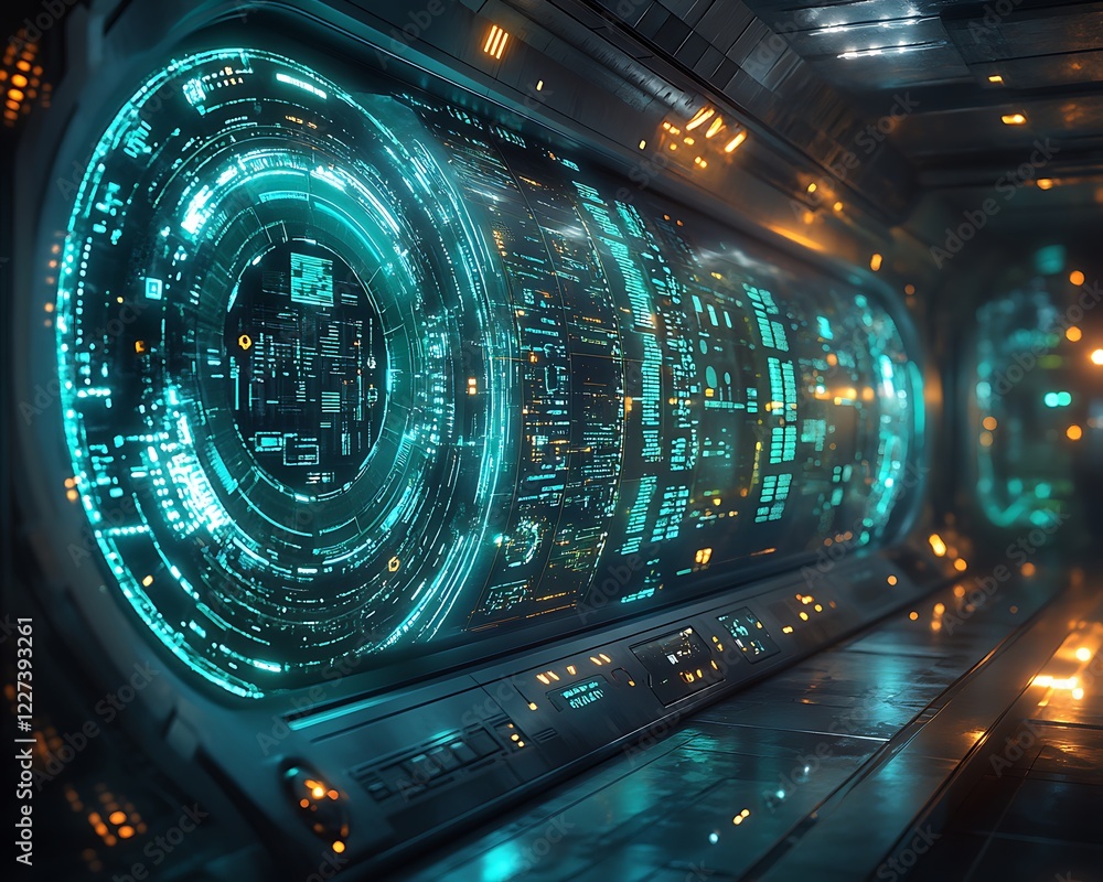 Aufkleber a futuristic 3d holographic interface design displayed in a captivating composition.