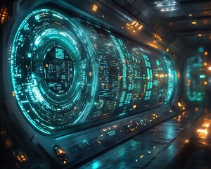 A futuristic 3D holographic interface design displayed in a captivating composition.