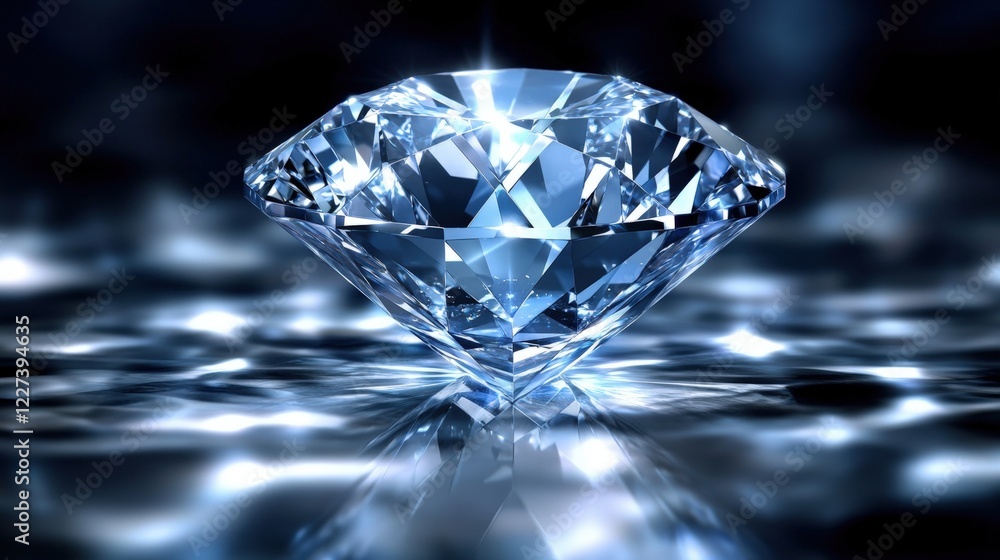 Poster sparkling diamond on the ground with light shining from behind, creating a magical ethereal glow and