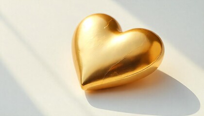 Golden Heart in Sunlight: A gleaming, solid gold heart sits bathed in sunlight, casting a soft shadow, symbolizing love, warmth and preciousness.
