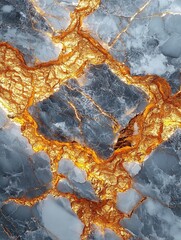 Obraz premium Glowing gold veins within cracked grey marble stone