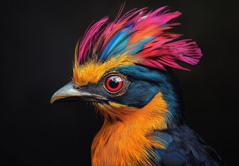 Fototapeta premium A colorful bird with a red beak and orange feathers