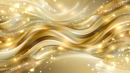 A shimmering gold abstract background with flowing waves and sparkling lights.