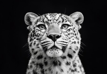 Obraz premium A black and white photo of a leopard with its eyes open