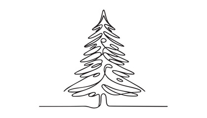 Continuous one single minimal line drawing Christmas tree