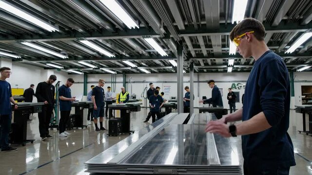 Students engage in technical training at a manufacturing facility focused on hands-on skills