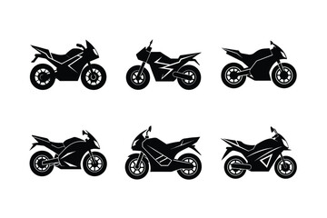 Electric motorcycle silhouette isolated on white clean background