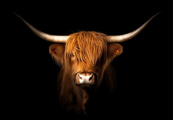 A close up of a large brown cow with a long horn