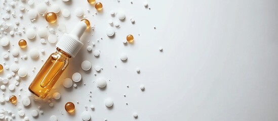 Amber Serum Bottle with White and Orange Pills