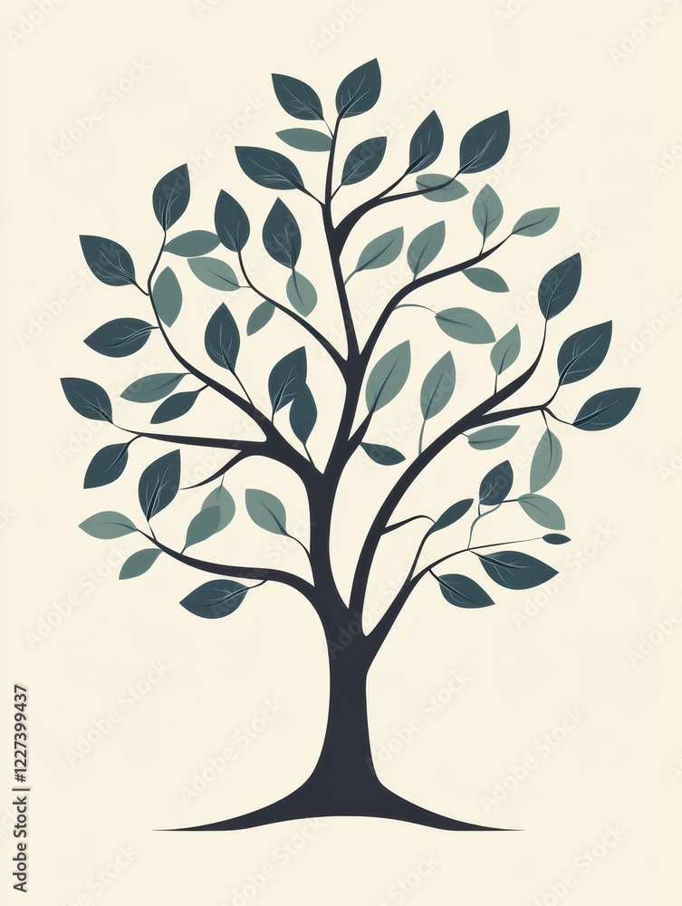 Poster stylized tree design featuring branches and leaves ideal for nature themed projects. generative ai