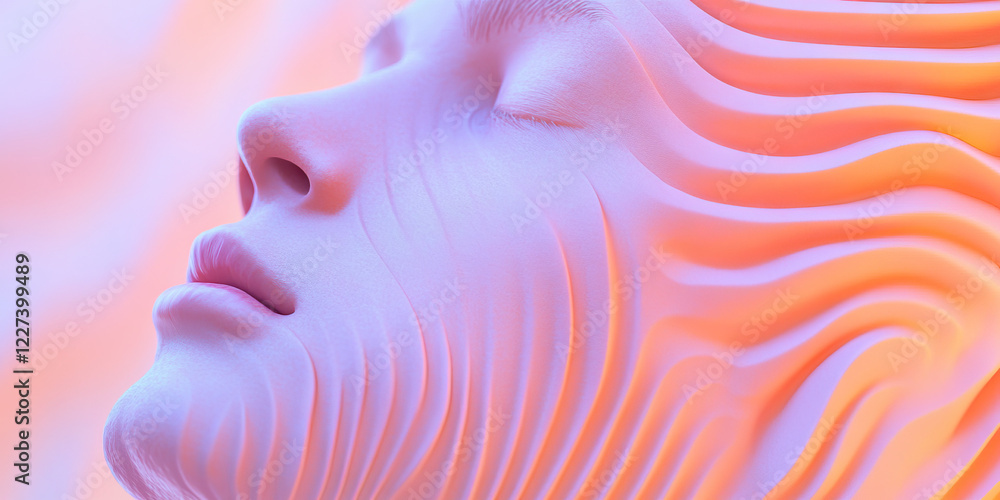 Poster digital render of face with wave pattern texture