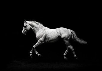 A horse is running in the dark