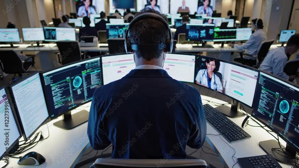 Fototapete professional monitoring and analysis in high-tech control room during extended operations