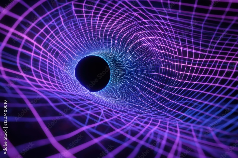 Poster abstract neon tunnel with vibrant purple and blue lines creating a mesmerizing visual effect, perfec