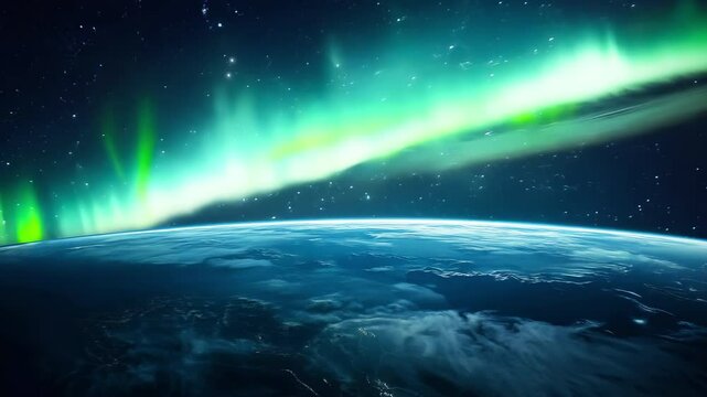 Surreal Space View of a Planet with Glowing Aurora - made with Generative AI