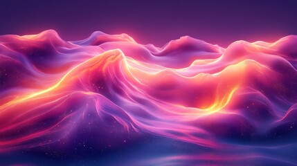 Obraz premium Glowing neon landscape with rolling hills and sparkling particles, digital background