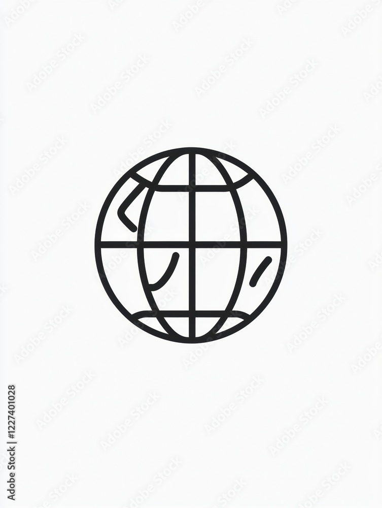 Poster outline of a globe showing continents and meridians in a minimalist design suitable for various appl